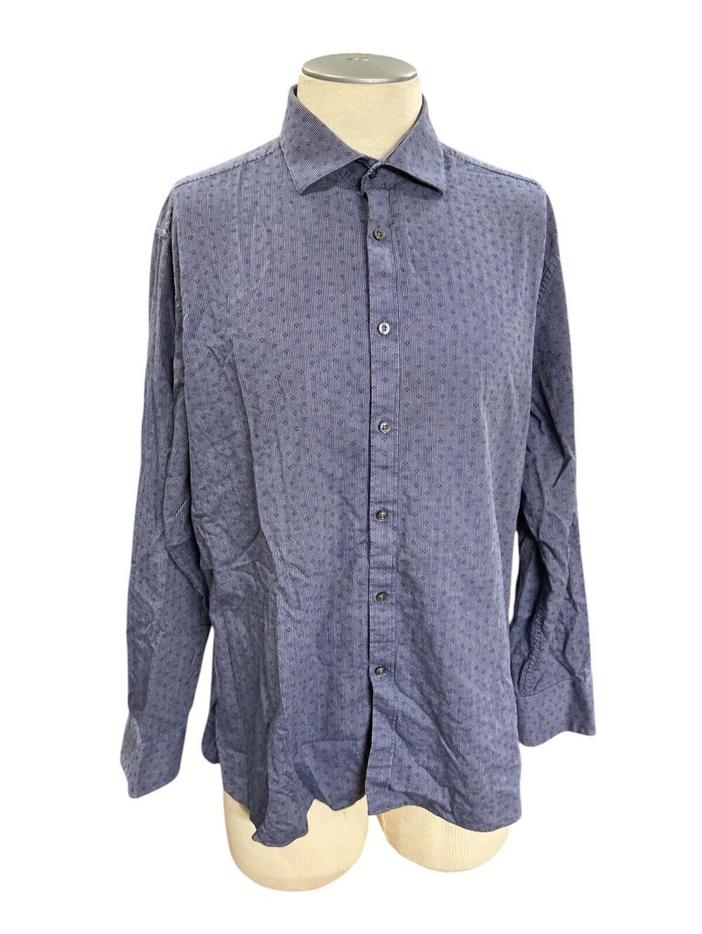 Vince Camuto Mens Button Down Shirt 17.5 34/35 Blue Slim Fit Long Sleeve